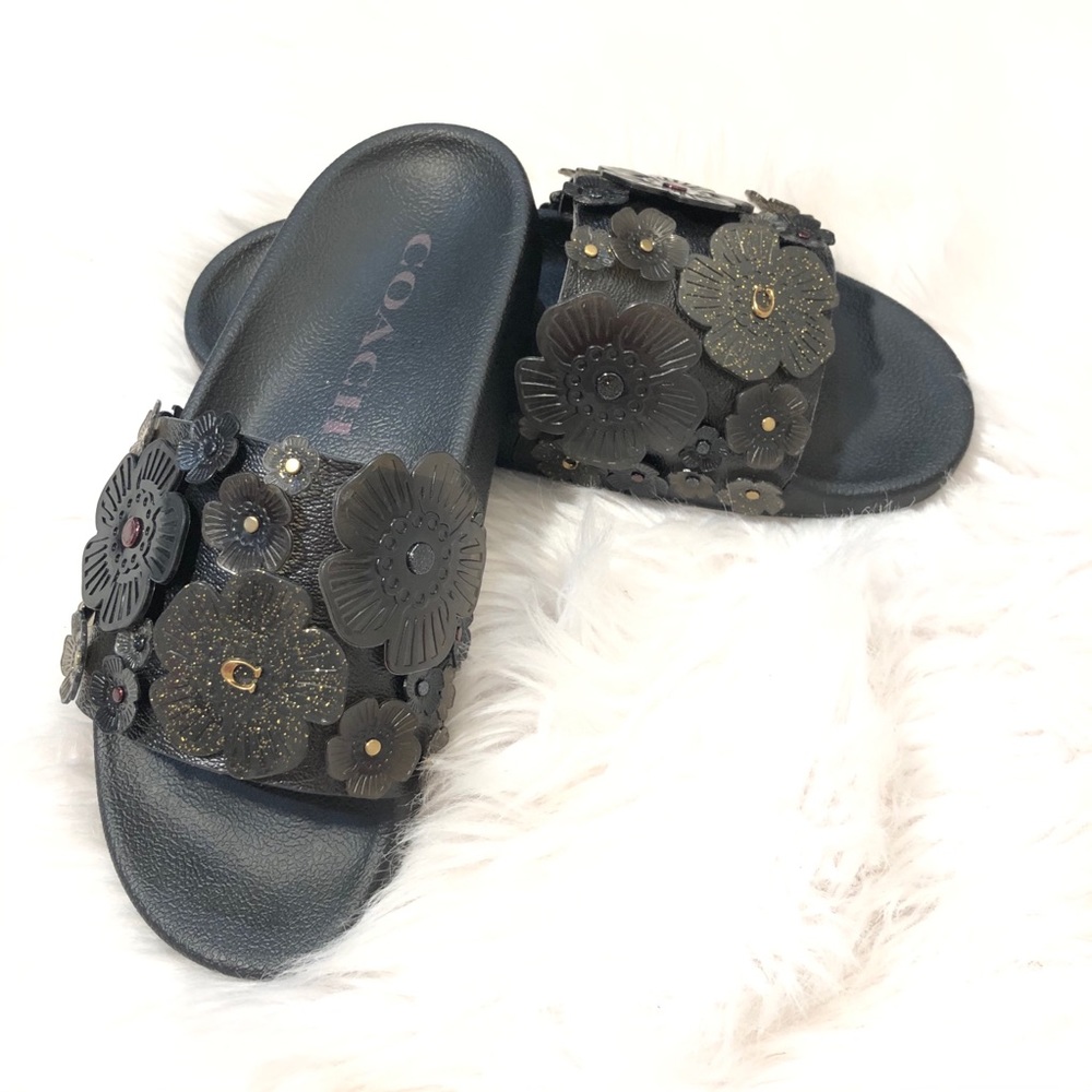 Coach Sofia 3D Floral Slide Sandal Black Size 8